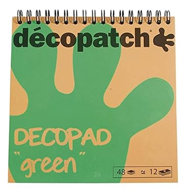 Decopatch BLOC050 - Un bloc à spirale Papier imprimé Décopatch 48 feuilles 15x15 cm, motifs assortis (12 designs x 4 feuilles), Vert