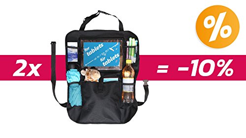 Rücksitz Organizer Kinder | Rückenlehenschutz | Kick mat mit praktischen Rücksitztaschen inklusive Tablet Halterung - 6