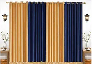 India Furnish Eyelet Fancy Polyester Blue & Gold Colour Door Length Curtain - Pack of 4 Pcs (84