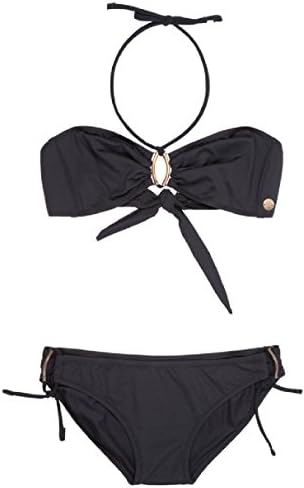 Sparkle Mode Antibes Non Wired Bandeau Halterneck Bikini Set Top &amp; Bottoms - Black X-Small
