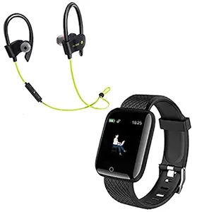 Texton (August Last 3 Day Special Offer With 6 Year Warranty) Health Fitness Tracker DF01 Heart Rate Sensor and Touchscreen Bluetooth Smartwatch Lite Exercise With JB01 Wireless Bluetooth Headset Hand-Free Calling, Built-in-Mic, Prefect for Gym, Running