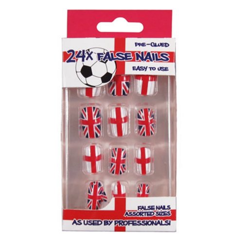 Set of 24 Pre-Glued False Nails - Union Jack & St George's Flag