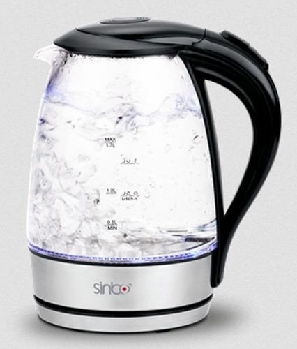 Design Edelstahl Glas Wasserkocher LED Innen Beleuchtung 1,7 Liter kabellos