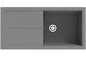 Respekta Cleveland Lavello in Composito Mineralite Grigio / 1 Vasca da Incasso 100 x 50 cm / Adatto a Basi da 60 cm di Larghezza