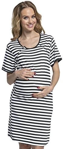 HAPPY MAMA Women's Maternity Hospital Gown Nightie Stripes Labour and Birth. 078p (Black, UK 12/14, L)