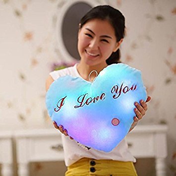 MMRM "I Love You" Coussin - LED Lumières 7 Changement de Couleur Forme de Cœur Doux en Peluche pour Sofa...