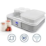 Sotech - Yaourtière,Pot Yaourt en Verre avec Couvercle,Ferments lactiques pour yaourts,Pot de Yaourt avec Couvercle,Bol à Yaourt avec Tamis et 6 Pots, minuteur, 30,6 x 25 x 12,4 cm, Blanc