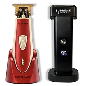 Mens Trimmer & Foil Shaver by SUPREME TRIMMER Professional Trimmer for Men Clippers Mustache Travel Beard Bundle Razor for Men - ST5220 T-Shaper Li in Red + STF501 T-Fader Li
