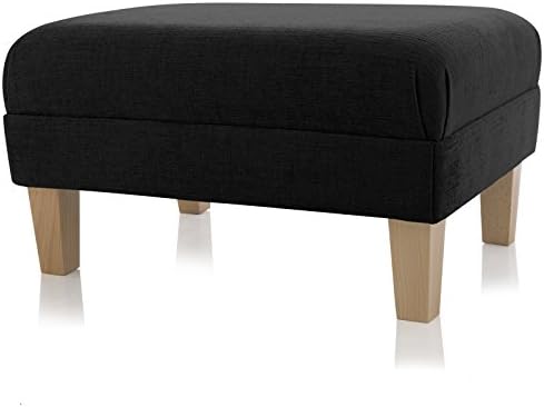 Vale Footstools Rectangular Footstool, Chenille Fabric Footrest With Real Wood Legs (Large 71x37x27cm (LxWxH), Black/Natural)
