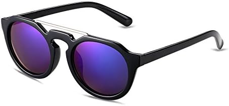 Minjour Women Light Black Frame PC UV 400 Vintage Blue Circular Lenses Sunglasses with Spectacle Case&Bag&Cloth