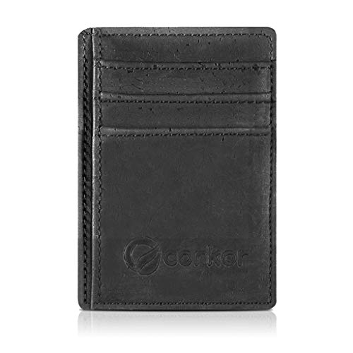 Corkor Geldbörse Herren Vegan Minimalistische Brieftasche Korkleder RFID Schutz Schwarz