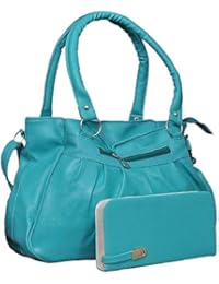 Bags Villa PU Leather Handbag for Women Sea Green with Free Clutch