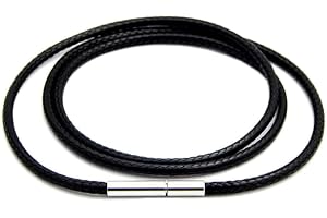 KQNM 1 paquete de collares de cuero trenzado, cadena de cuero, collares para hombres y mujeres, collar de cuerda resistente al agua, cierre fácil de acero inoxidable, cadena de cuerda con dije negro