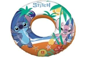 CAVERNEDESJOUETS pour Stitch - bouee Gonflable Ronde 50 cm Enfant, Dessin Anime - Anneau Natation, Flotteur - Piscine et mer - Set Accessoire et 1 Carte