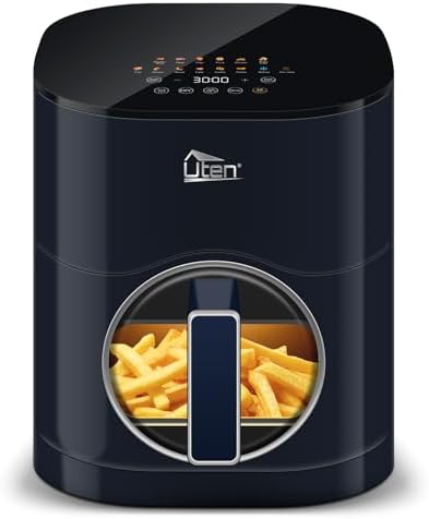 Uten Doppia Resistenza Friggitrice ad Aria 5,5 L con Finestra, Schermo Colori, 14 Menu Preimpostati, Avvio Ritardato, Filtro dell'olio, 2 Resistenza Controllare Indipendente, Cibo Senza Capovolgimento