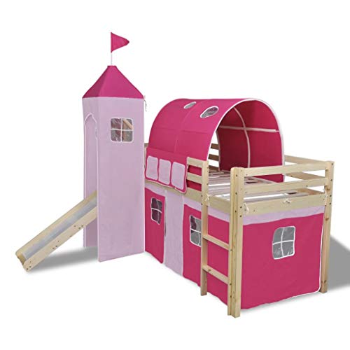 vidaXL Lit Mezzanine pour Enfants avec Toboggan et Echelle Bois Rose