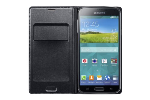 Samsung EF-WG900 - Funda para m  vil Galaxy S5  Con bolsillo interior para tarjetas   negro- Versi  n Extranjera