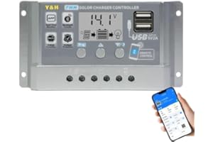Y&H Regolatore di carica solare 30A PWM 12V 24V pannello solare,regolatore di carica con display LCD,comunicazione app,doppia USB,batteria 0V tensione di carica regolabile,per Batterie al piombo/litio