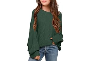 Haloumoning Girl's Oversized Crewneck Fall Sweaters Kids Batwing Long Sleeve Slouchy Chunky Cute Pullover Jumper Shirts 5-14T