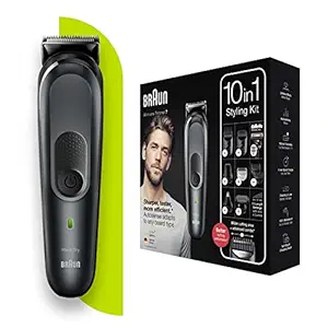 Braun MGK7331, 10-in-1 Beard Trimmer for Men from Gillette, AutoSense technology, All-in-One Tool (Hair Clipper & Body Groomer, For Face, Hair, Body, Ear, Nose, Manscaping Too), 8 attachments, Advanced German Engineering, 100-min Runtime (Black/Gray)