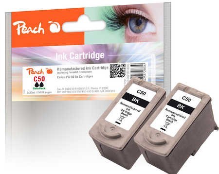 Preisvergleich Produktbild Peach Doppelpack Druckköpfe schwarz kompatibel zu Canon PG-50