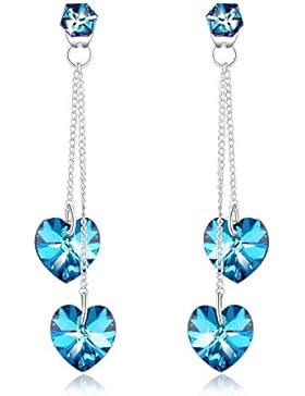 Ohrringe Herz PLATO H Damen Ohrringe Ohrstecker Ozean-Herzens Ohrhänger mit Doppelt Liebe Anhänger Swarovski Kristalle...