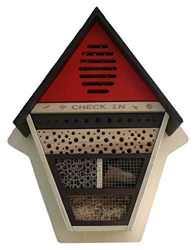 Großes Insektenhotel „Check in“ Insektenhaus aus FSC Holz Bienen Haus Nist Brut Kasten in Schweden Rot - 2