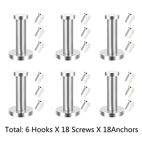 eBoot 6 Stück Edelstahl Wandmontage Robe Haken Mantel Haken Handtuch Wand Garderobenhaken, Gebürstetem Nickel, 2 Zoll - 2