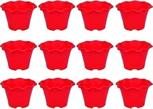 Abasr Red Blossom pots Set of 12 Pieces Plant Container Set (Pack of 12, Plastic)