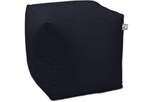 rucomfy Beanbags Indoor Outdoor Cube Bean Bag Pouffe. Home or Garden Extra Seating. Square Water Resistant Footstool 38 x 38cm (Navy)