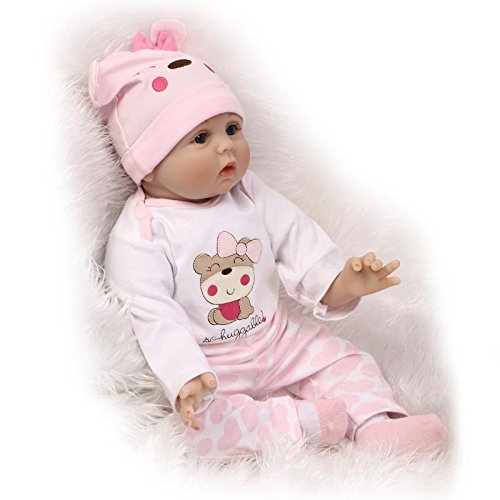 Fachel Reborn Baby Doll realistic baby dollsVinyl Silicone Babies 55cm 22inch Doll Newborn real baby doll Life Like Reborn Pacifier Doll Lovely pink dress round dolls