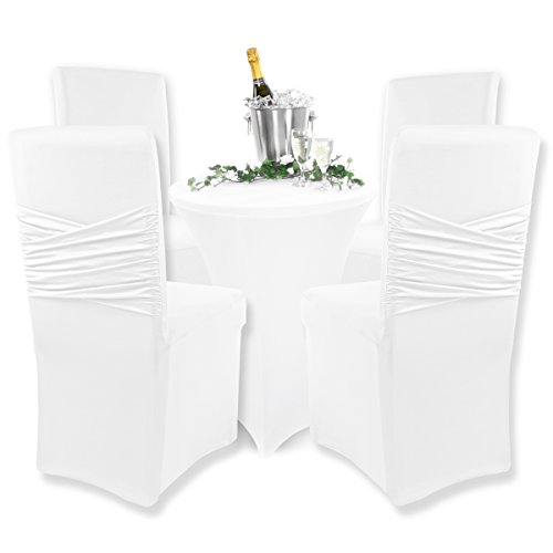 Gräfenstayn Universal-Stuhlhusse Victoria – mit eingearbeiteter Stuhlschleife – in verschiedenen Farben für runde und eckige Stuhllehnen (Weiß) - 6