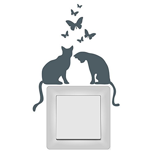 Das ORIGINAL nur bei Wandtattoo Loft „Zwei Katzen mit Schmetterlingen“ Größe 10 x 12 cm /Aufkleber für Steckdose oder/und Lichtschalter/ schwarz /Hergestellt in und Versand aus Deutschland! - 3