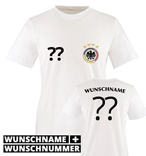 TRIKOT – DE – WUNSCHDRUCK – Kinder T-Shirt – Weiss / Schwarz-Rot-Gelb Gr. 110-116