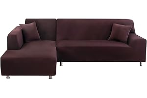 Lydevo Funda para Sofá Chaise Longue 2 Piezas Funda Cubre Sofá de Sofá Rinconera Forma de L Reversible con 2 Fundas de Almohada Elásticas Protector para Sofá Esquinero Derecho Izquierda,Café