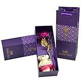PanDaDa Rose 24K Rose Plaqué Or,Élégante Fleur Romantique éternelle avec Ours en Peluche Boîte Cadeau de pour Saint Valentin,Fête des Mères,Anniversaire,Mariage,