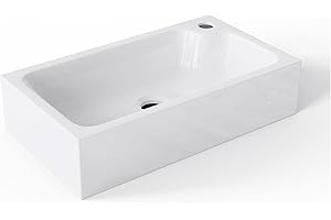 MAIMAI Mai & Mai Lavabo da Appoggio 46x26x11cm, Lavandino Bagno da Appoggio Rettangolare da Minerale Fuso, Bianco Lucido, Colossum101