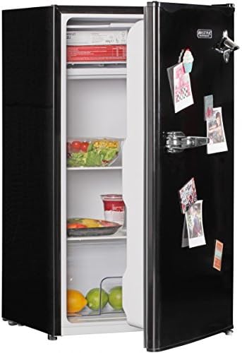 AMSTYLE Design Retro Mini Fridge 95L black A + with freezer door hinged changeable | Refrigerator freestanding with stepless temperature adjustment | Party fridge with bottle opener