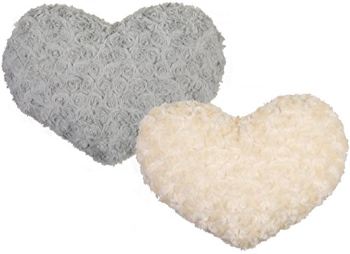 Bada Bing 2er Set Kissen Herz Rosen creme grau Kuschelkissen Pärchen Geschenk Liebe