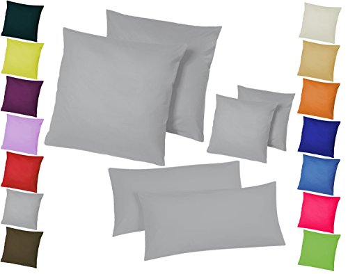 Doppelpack / 2er Set Microfaser Kissenhüllen / Kissenbezüge - Wohndekoration in schlichtem Uni Design mit Reißverschluss und in 3 Größen / Home-Impression (80 x 80 cm, Grau)
