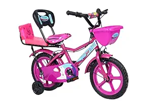 Norman Jr - MT444 - Ultra- Double Seated Bicycle Designed in Scandinavia EU Kids Bike Bicycle for Toddlers and Kids 14 Inch Fully Adjustable with Back Seat & Support for Boys and Girls Cycle for 2 to 5 Years- Pink Bubble