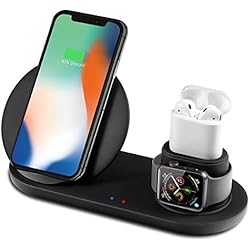 Bestrans Cargador Inalámbrico Rápido, Cargadores por Inducción 3 en 1 para Apple Watch 4/3/2/1 AirPods iPhone XS/XS MAX/XR/X/ 8/8 Plus, Samsung Galaxy S9/ S9 Plus/Note 8/ S8/ S8 Plus, Xiaomi Mix 2s