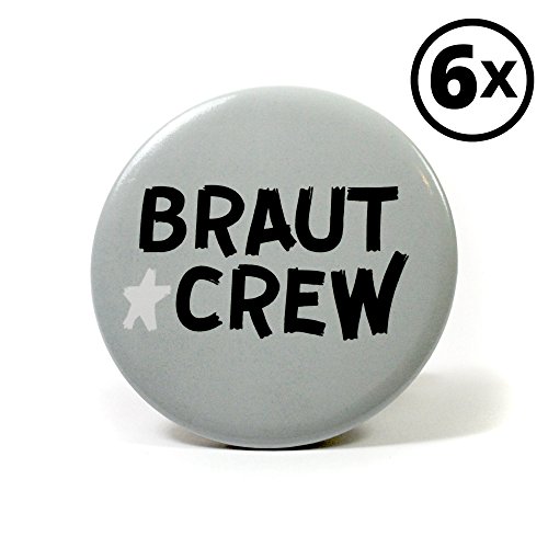 6 Frau Wundervoll JGA Buttons hellgrau – Braut Crew, Ø 5,6 cm – Junggesellinnenabschied / Hen Party / Anstecker - 2