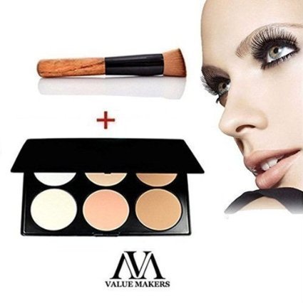 VALUE MAKERS 6 Colour Contour Kit - Face Contour Palette - Bronzing Powder Palette - Beauty Professional Make Up Foundation Palette - Cosmetic Natural Colour Pressed Powder - Highlight and Contour Palette + Makeup Foundation Brush (6 Colour+Brush)