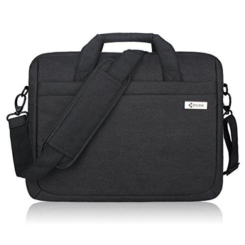 Zikee 17,3 Zoll wasserfeste und 360° stoßfeste Messenger-Bag als Schutz für Ihren Laptop/Notebook mit Handgriff und Schultergurt für Schule, Studium, Reisen und im Büro und für geschäftliche Nutzung (Schwarz)