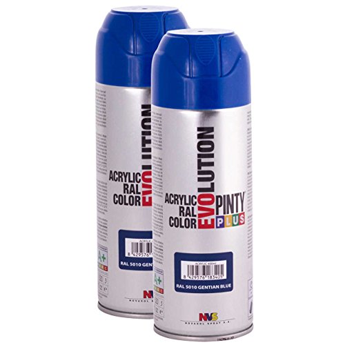 PintyPlus EVOLUTION - Pintura en aerosol acrílico de secado rápido, 2 unidades, color azul gentiano