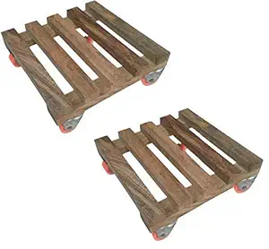 Truphe Wooden Plant Stand with Wheels - Set of 2