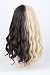 Topcosplay Women's Medium Fluffy Curly Half Blonde and Half Natural Black two Tone Hair Halloween Cosplay Costume Fiber Hair Wigs