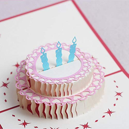 Comaie 3D Cake Origami Happy Birthday Biglietto di Auguri con Busta Best Wishes Innovative Scultura di Carta invito Party Cards Stereo Anniversario di Matrimonio Feste a Tema intagliati a Mano