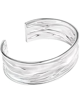 Silberarmreif Muster weiß oxidert glänzend 925er Sterling Silber Armreif Unisex Schmuck | Armspange offen verstellbar...